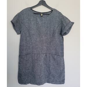 Free People Linen Shift Dress Womens S Gray Short Sleeve Mini Oversized